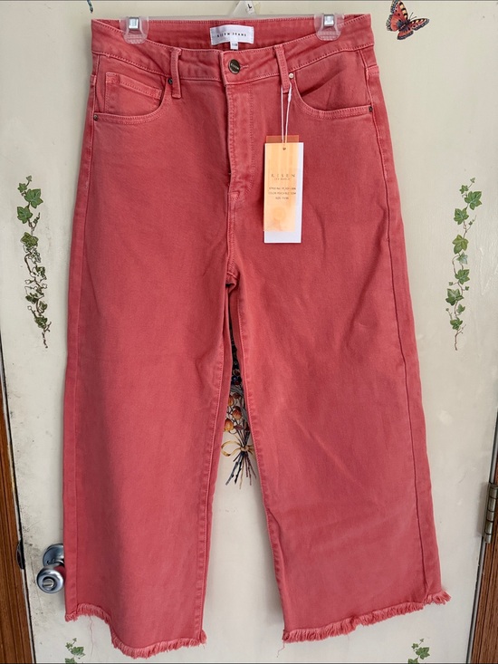 Risen Jeans Denim - Risen Cropped Wide-Leg Jeans in Peach Blossom